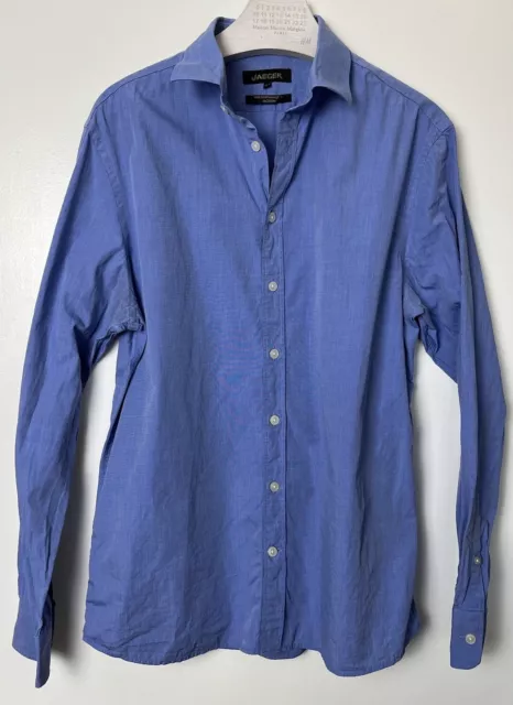 JAEGER Bright Blue 100% Egyptian Cotton Shirt Size S 15.5”