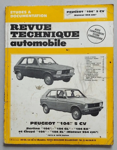 Revue technique Automobile PEUGEOT 104 5 CV Berline GL ZA ZL Coupé