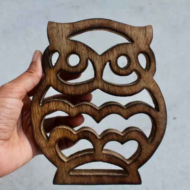 OWL Wooden Trivet bird shed decor Rustic Kitchen hot plate pot holder mom gift 3