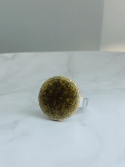 Brown Statement Ring - Porcelain Crackle Glazed Large Round  Circle Statement 6