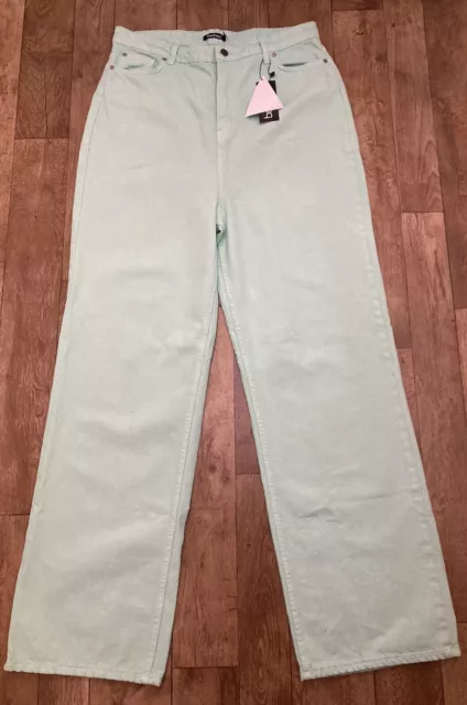 Boohoo Women’s Mint Green Tall High Rise Boyfriend Jeans UK16 W34 L33 NWT A43