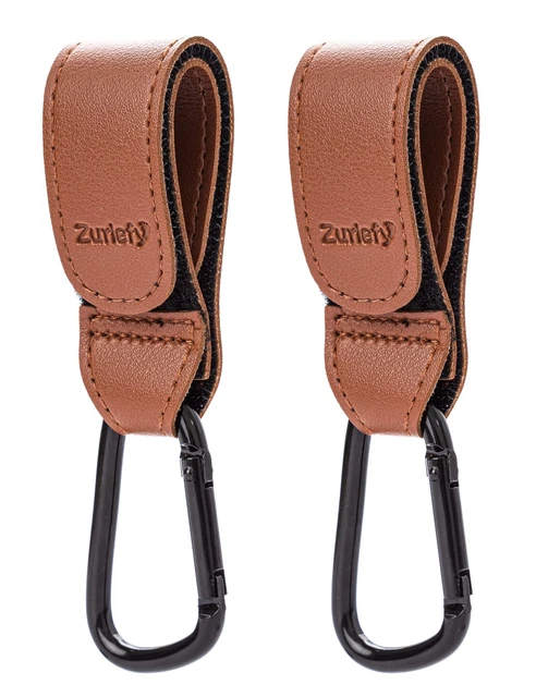 2 ganchos para cochecito de bebé ZURLEFY para bolsa de pañales colgante, cuero multiusos
