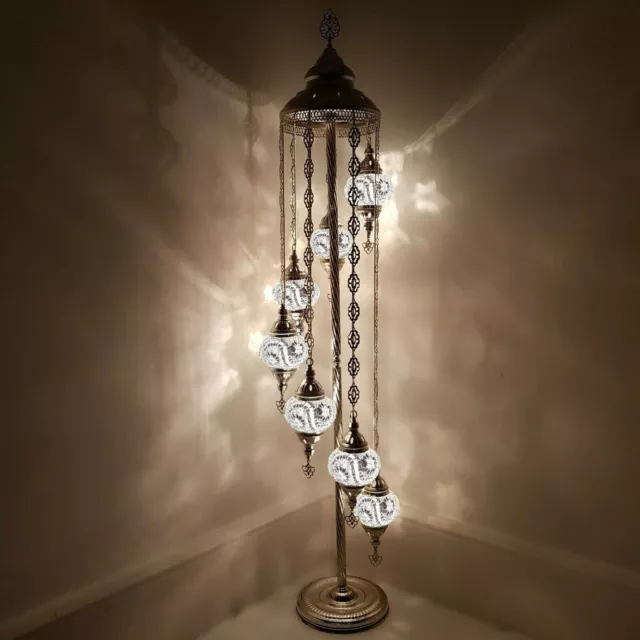 Handmade Turkish Moroccan Silver Floor Lamp 7 Glass Ball  Mosaic Light FREE BULB