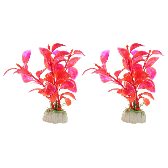 2 Pcs Aquarium Artificial Plants Plastic for Fish Tank Decoration Rose Red 3.94"