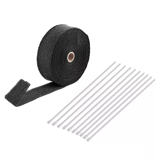 2000℉ Black Car Exhaust Pipe Heat Insulation Wrap 50mm X 15m With 10 Stainless 2