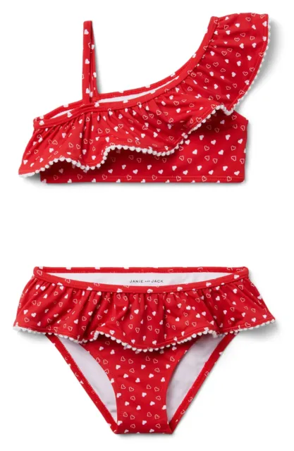 Janie and Jack L126048 Kids Red Heart Two-Piece Swimsuit Set Size 2T