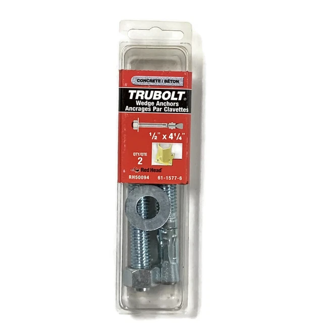 RED HEAD RH50094 Trubolt 1/2-inch x 4 1/4-inch Concrete Wedge Anchor 2-Piece