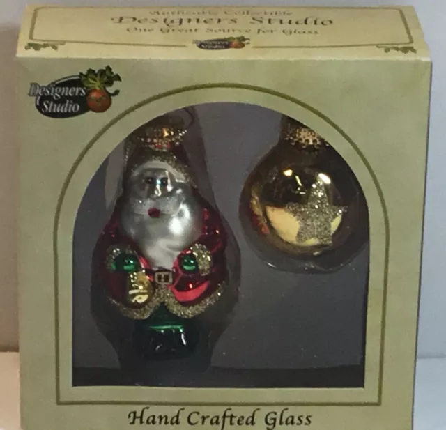 Designers Studio Glass  Santa & Ornament Hand Crafted Glass Boxed Set With Box