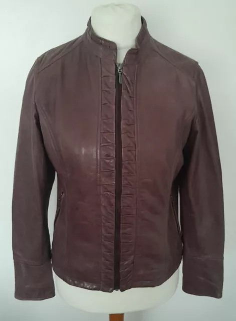 LAKELAND - REAL LEATHER Jacket Ruched Detailing LIGHT PLUM Soft Size 14