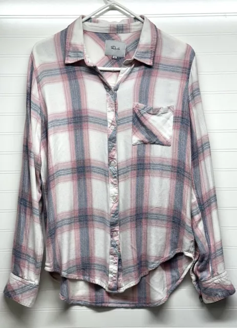 RAILS Women's Medium Plaid Button Up Shirt Hunter White Peony Long Sleeves