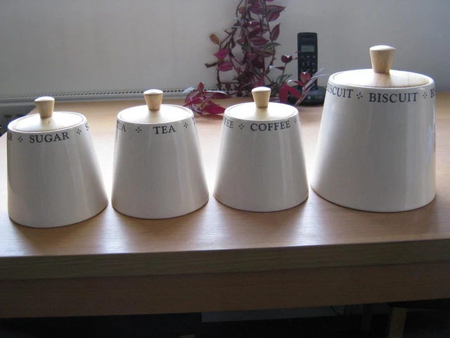 MATALAN TEA COFFEE Sugar Biscuit Jar Ceramic Wooden Lid Collection