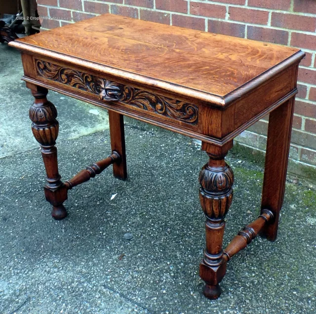 Victorian antique Green Man carved oak 1 drawer hall console writing table desk