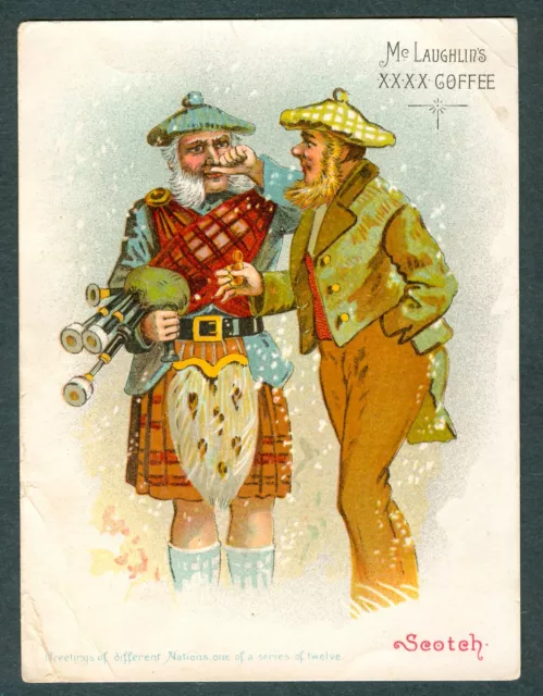 1890s SCOTLAND Greeting McLaughlin COFFEE Card K67 Greetings of NATIONS Scottish
