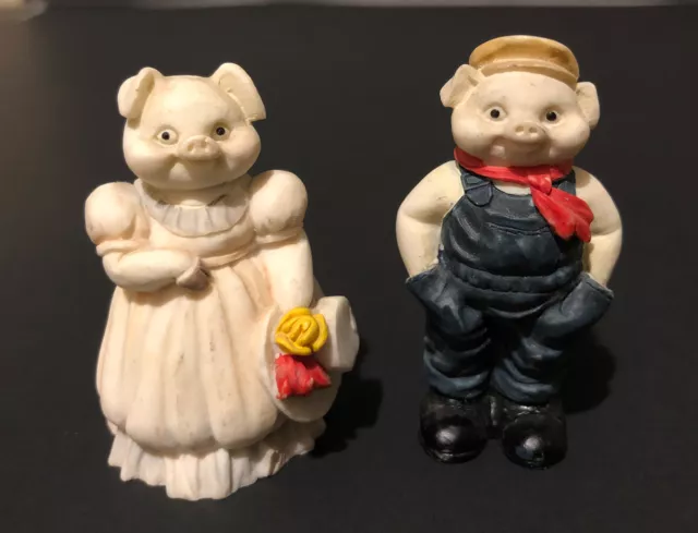 Vintage JC Miniature Anthropomorphic Pig Couple Figurines Lot of 2