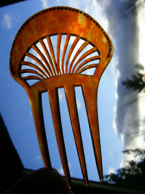 Antique hair comb, Pierced Faux Tortoiseshell Celluloid Sun Rays mantilla jewels