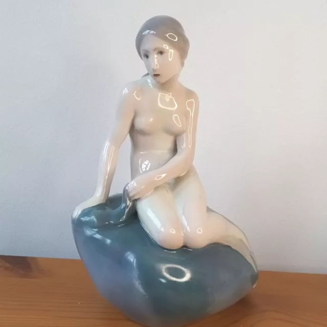 Vtg. Royal Copenhagen Porcelain Little Mermaid on Rock Figurine 9in Tall