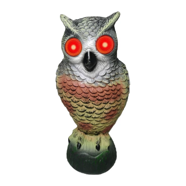 FAKE OWL REALISTIC Statues Decoy Scare Birds Away Horned Owl Scarecrow