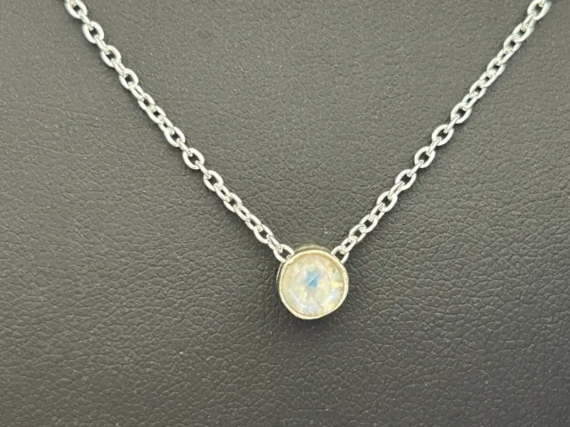 925 Sterling Silver Rainbow Moonstone Necklace Round Gem Pendant June Birthstone