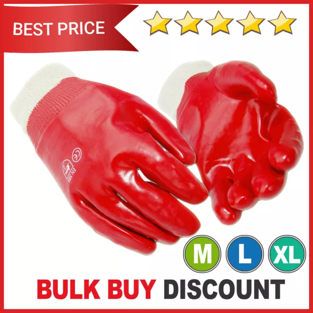 120 Pairs Fully Red PVC Coated Knit Wrist Rubber Gloves Safety Work Glove XL