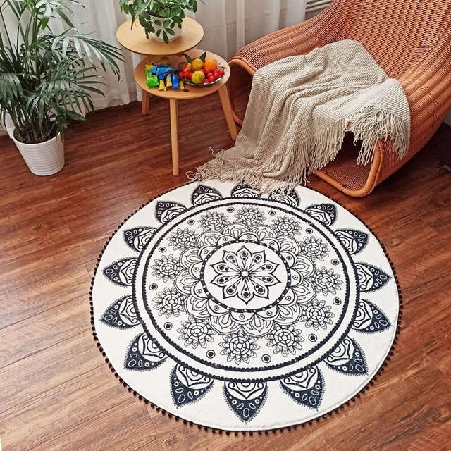 Round Area Rug  Indoor Soft Chic Bohemian Mandala Rugs Machine Washable Non Slip