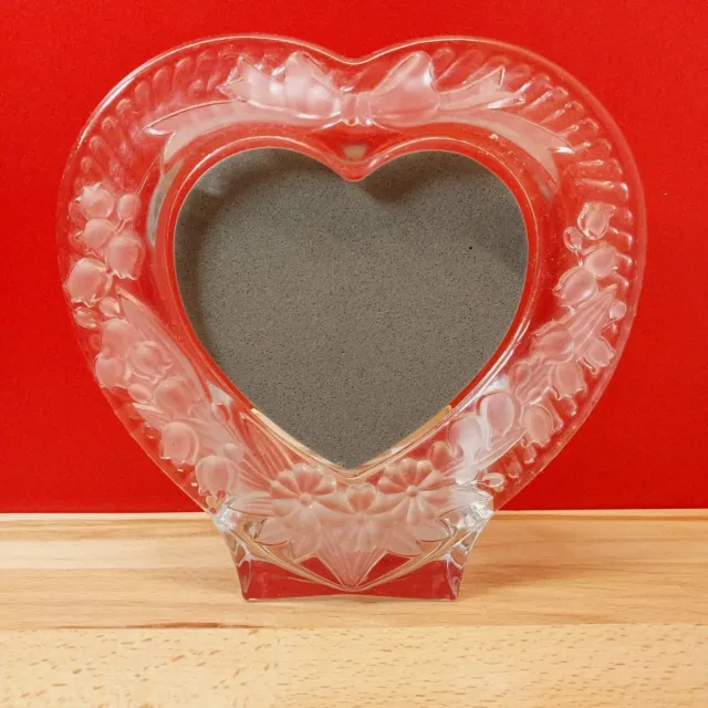 Heart Shaped Frosted And Polished Heavy Thick Glass Picture Frame Freestanding