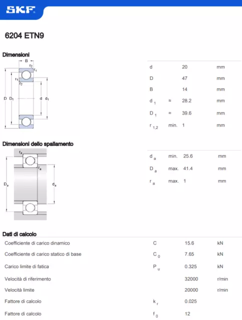 Cuscinetto Skf 6204-TN9/C4 Albero motore 20X47X14 LEM Flash 50 cc 2