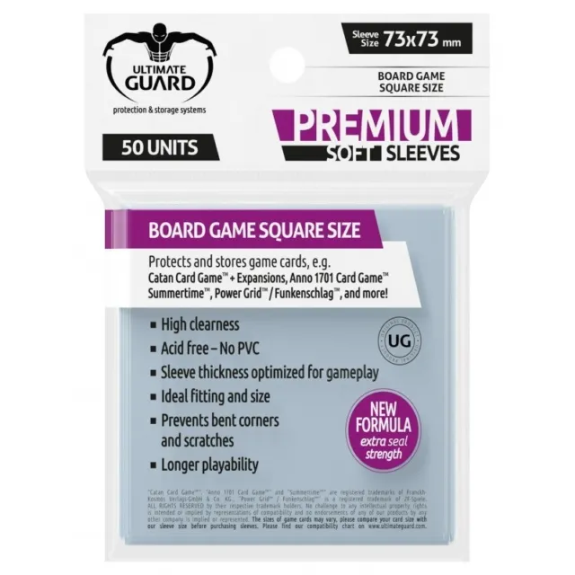 ULTIMATE GUARD Premium Square Board Game Card Sleeves Clear Size 73 x 73mm 50ct