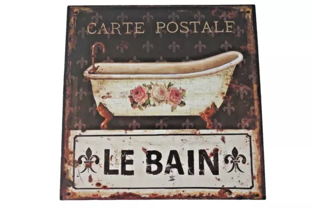 Nostalgie Blechschild Wandbild Deko Bild Le Bain Carte Postale Retro 30x30cm NEU