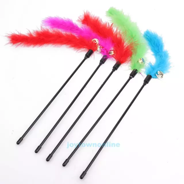5PCS Cat Kitten Pet Teaser Turkey Feather Interactive Stick Toy Wire Chaser Wand