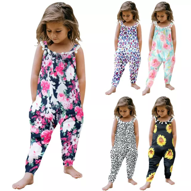 Toddler Girls Baby Kids Floral Jumpsuit Tassels Strap Romper Summer Playsuit