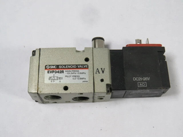 SMC EVP342R Solenoid Valve 2/1 Port 21-26VDC 101.2KPa-0.8MPa 1/8" NPT  USED