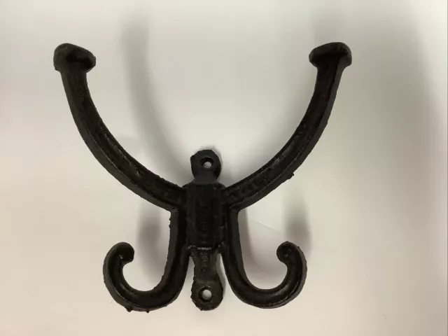 Vintage Cast Iron Ornate Entry Double Wall Coat Hook Hanger