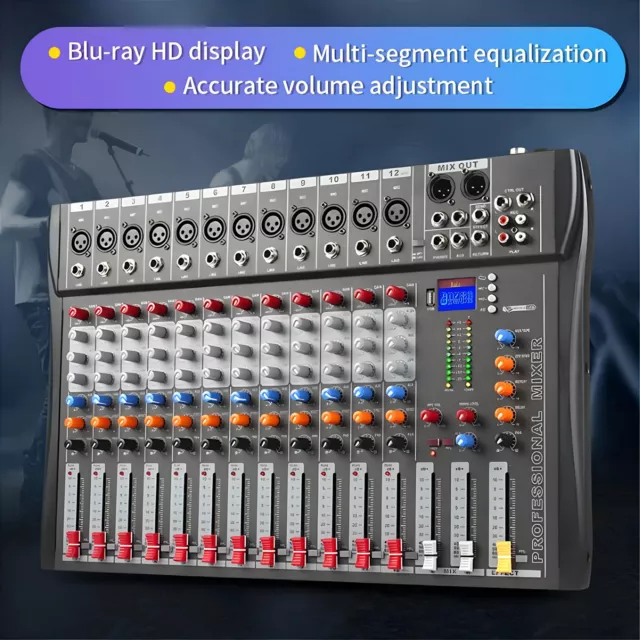 12 Channel Mixing Console Live Studio Audio DJ Mixer Sound Board USB Interface