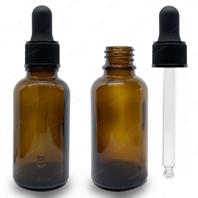 AMBER Glas Pipette Tropfer Flaschen | 10ml 20ml 30ml | Öle Serum Ohr Augentropfen