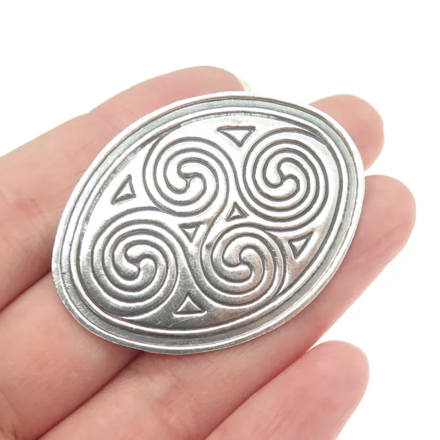 925 Sterling Silver Vintage Mexico Spiral Ethnic Oval Pin Brooch / Pendant