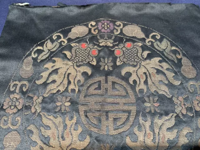 Antique C1880 Chinese Oriental Silk Embroidered Rank Badge Good Luck Symbols 2