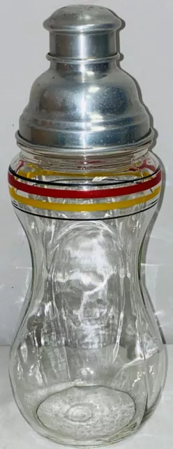 Hocking RING STRIPES 11 1/2" COCKTAIL SHAKER W/METAL TOP  RED  BLACK YELLOW GREY