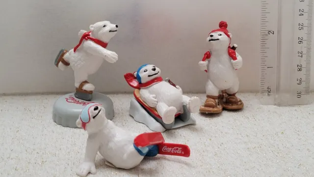 Lot of 4 TCCC 1993 Coca Cola Polar Bears Skiing Snowshoes Skating Sledding