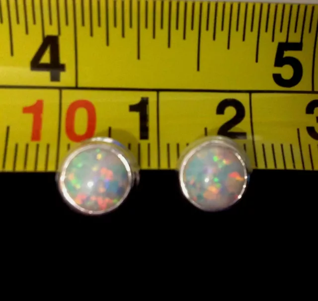 Fire Opal round stud earrings 8mm Sterling Silver October Birthstone