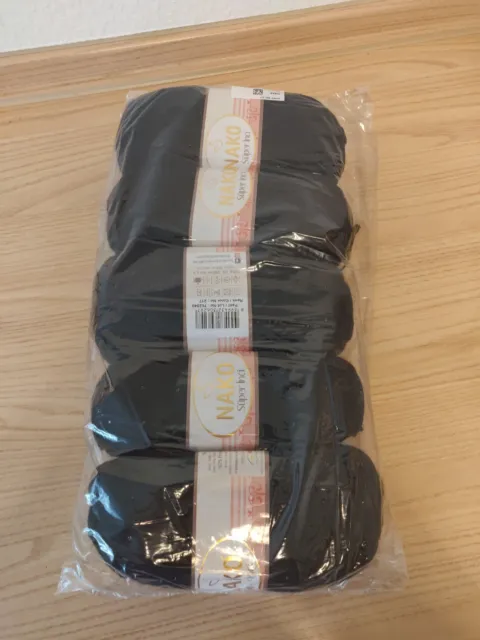 Nako Süper Inci schwarz Wolle Garn Neu 5 Stück je 100g