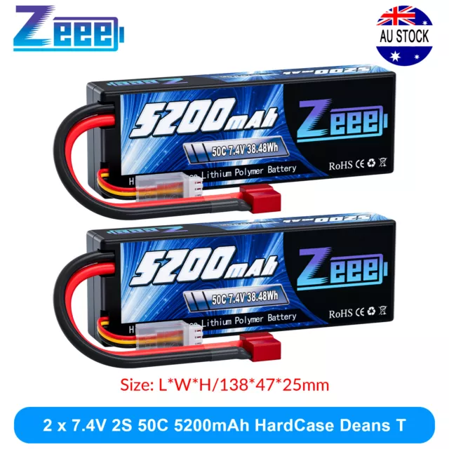 2x Zeee 7.4V 50C 5200mAh 2S LiPo Battery Deans Hardcase for RC Car Truck Truggy