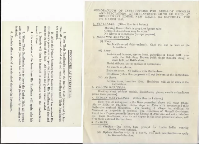 Memorandum Dress Code Instructions Investiture Government House New Delhi 1948