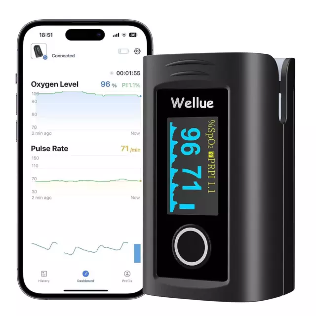 Pulsimetro Bluetooth pulsossimetro dita, misuratore di saturazione di ossigeno dito