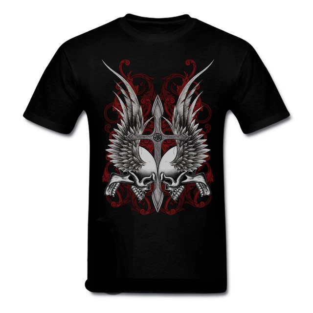 Maglietta tescho alato t-shirt bicker moto cross rider cotone skull harley