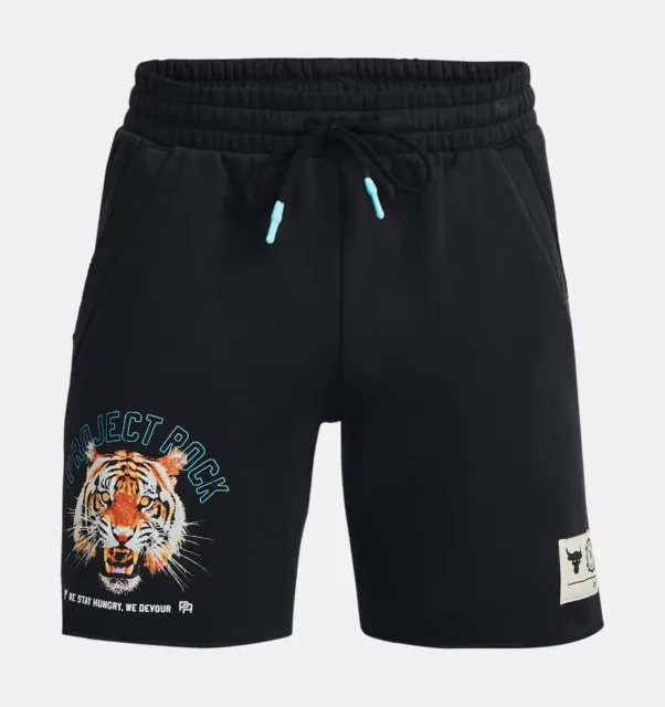 PROJECT ROCK UNDER Armour Black Rival Fleece Tiger Shorts Men’s Size ...
