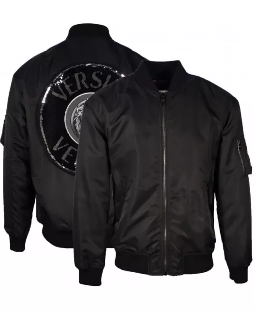 Versus Versace Sequin lion Logo Bomber jacket Black 44 IT NWT AUTHENTIC