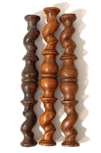 3 twist turned wood spindle Column Antique french architectural salvage 7