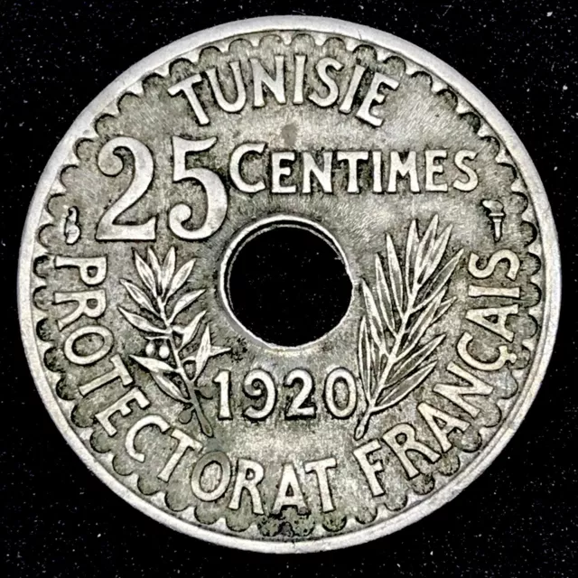 FRENCH TUNISIA  25 Centimes AH1338-1920  Muhammad al-Nasir Bey- Almost UNC. Coin