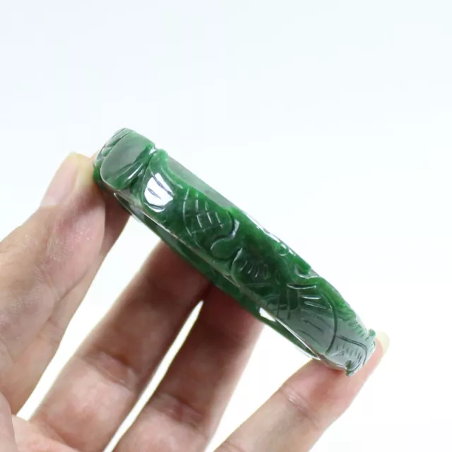 58MM CHINESE HAND-CARVED Emerald Green Jadeite Jade Gems Bangle ...