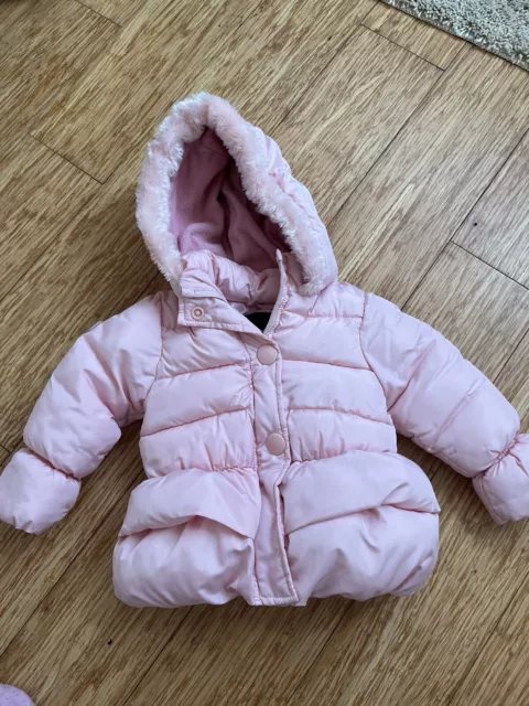 baby girls dkny jeans designer coat puffer jacket 18 months vguc Fur Hood Pink